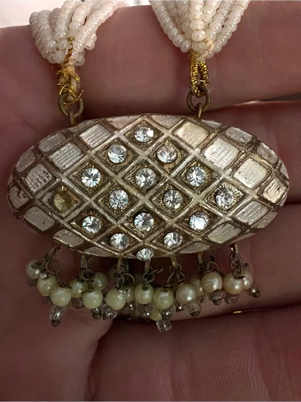 ✨ STUNNING HYDERABADI JADAU PEARL PENDANT MALA / RANI HAAR ✨